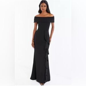 ✨Quiz Elegant Black Off-Shoulder Maxi Dress Sz 10 NWT